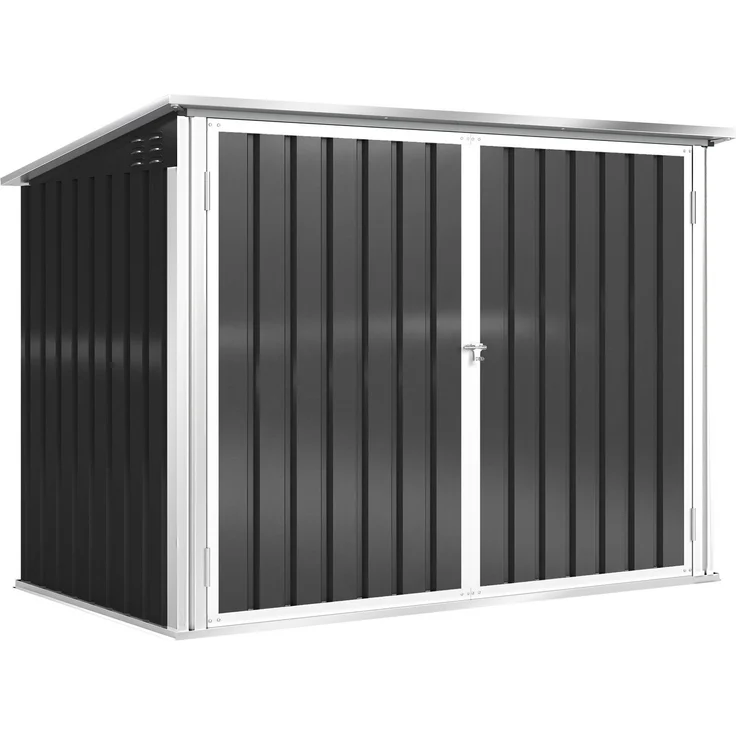 JARDJ Mülltonnenbox für 2 Mülltonnen aus verzinktem Stahl Müllbox mit Klappdeckel Gasdruckfeder Doppeltür Belüftungsöffnungen,179,5 x 108 x 129,5cm, Dunkelgrau – Bild 2