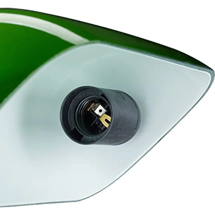 Relaxdays Bankerlampe, neigbarer Glasschirm, Holzfuß, E27-Fassung, retro, grün-braun – Bild 8