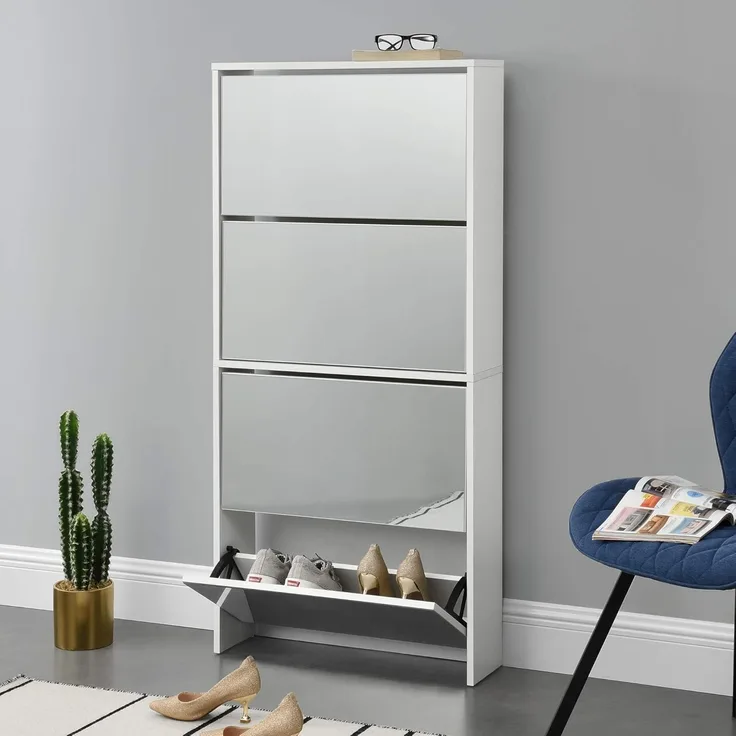 en.casa Schuhkipper Vogar mit 4 Türen 134 x 63 x 17 cm Weiß