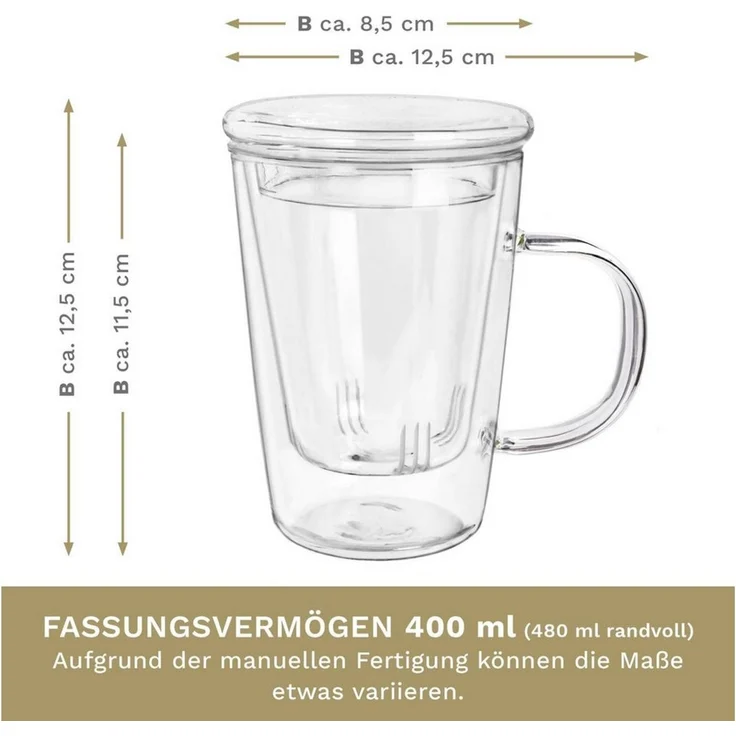 Creano Teeglas Creano Teeglas 400ml - mit Sieb und Deckel aus Glas – Bild 1