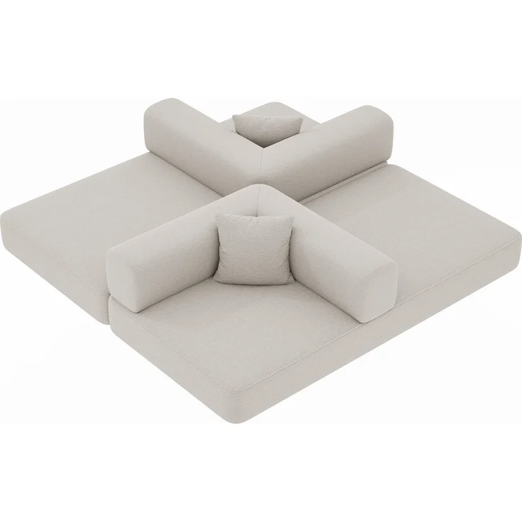 ZUBALIYA Corduroy klappbar Matratze Couch mit Fixed-Shape Rahmen / umwandelbar Sleeper Sofa Bett mit Cylindrical Kissen, 200.00 x 100.00 x 70.00 cm, fürs Schlafzimmer, Off Weiß – Bild 11