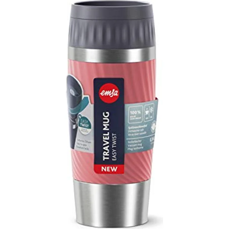EMSA 'Travel Mug Easy Twist' Isolierbecher, Edelstahl/Silikon, koralle, 360 ml – Bild 14