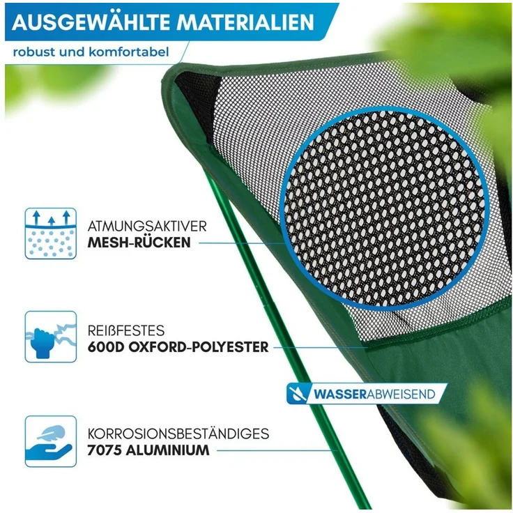 Nordmut Campingstuhl faltbar ultraleicht, klappbar leicht, Camping Outdoor, Angeln (Spar-Set, 1 St), kleines Packmaß, 140 kg belastbar, Aluminium, bequem, Trekking, Strand – Bild 3