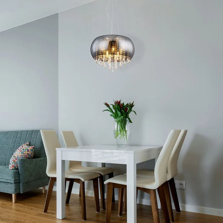 Hängeleuchte, rauchfarben, Glaskristalle, Chrom, 44 cm – Bild 10