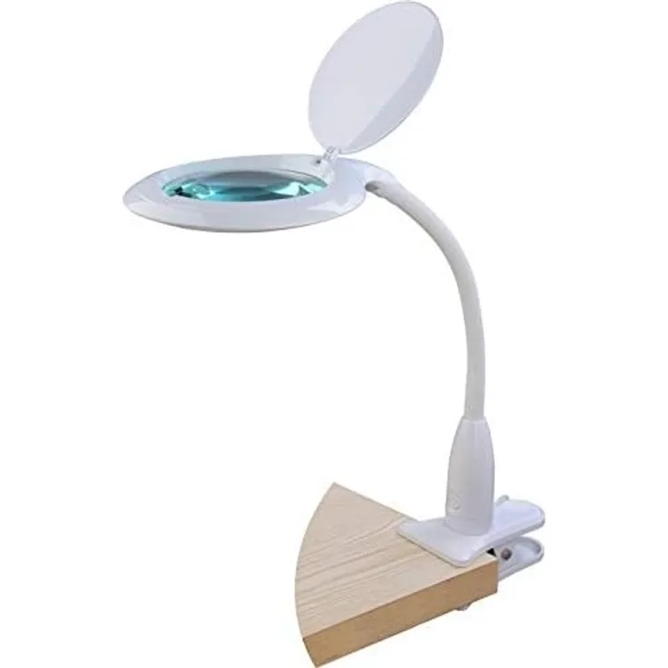 Semplix LED Lupen-Tischleuchte weiß (Linse 127 mm/ dimmbar/ Tischklemme)