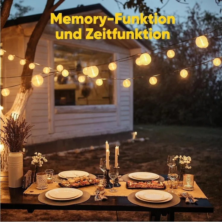 Salcar LED-Lichterkette LED Lichterkette Lampion Außen, Solar-, Batterie-, Steckdosen-Betrieb, 30-flammig, 10M 30 LED-Lampions, Memory, 8 Modi, Timer, Steckerbetrieb – Bild 3