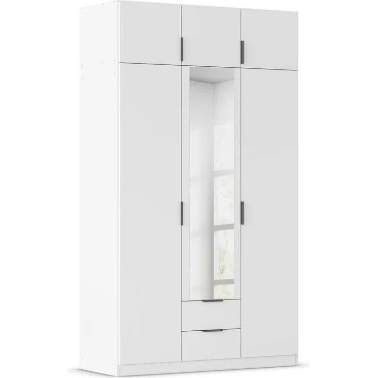 Rauch Möbel Lagoa, Kleiderschrank, Garderobe für Schlafzimmer, Kinderzimmer, Jugendzimmer 6-türig, mit Spiegel, 2 Schubladen, mit Zubehör Premium, Farbe Weiß, Breite 136