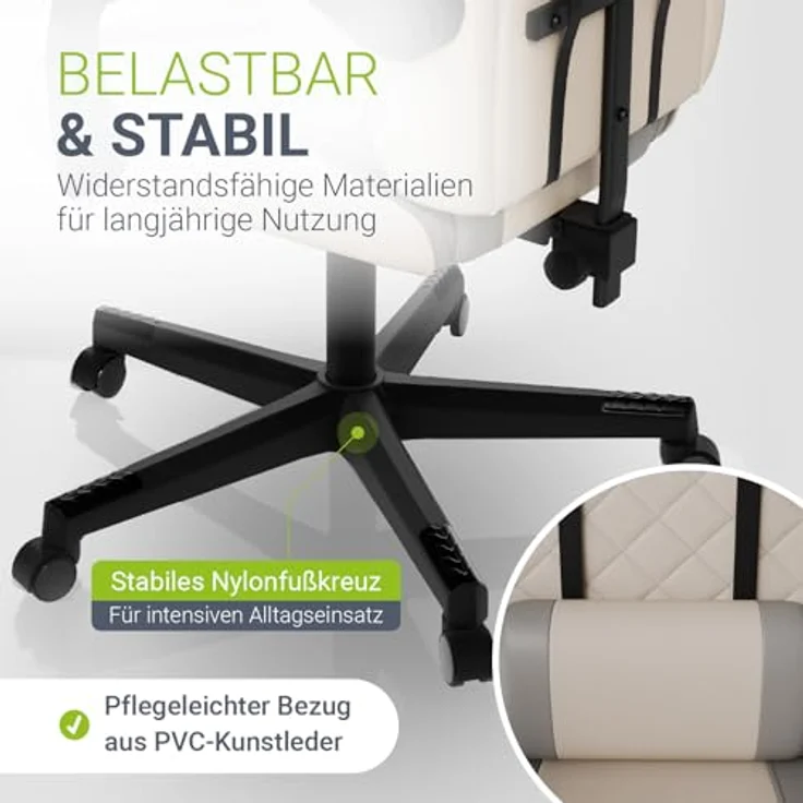 Juskys Gamingstuhl HyperSeat, verstellbare Rückenlehne, höhenverstellbarer Drehstuhl, Kunstleder, ergonomisch, für Büro & Gaming Setup – Beige/hellgrau – Bild 8