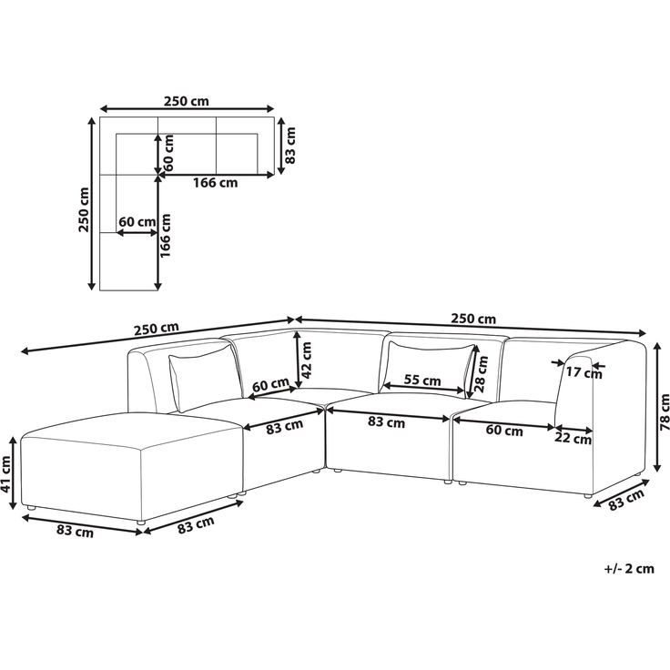 Modul Ecksofa 4-Sitzer LEMVIG Cord Dunkelrot linksseitig – Bild 2
