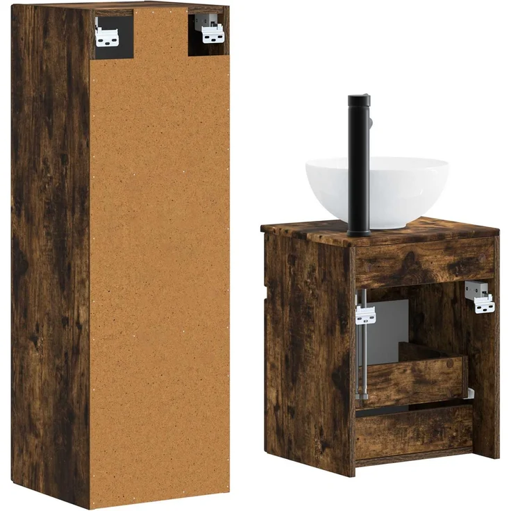 vidaXL Badezimmerschrank-Set 2 stk. Geräucherte Eiche 3406138 – Bild 5