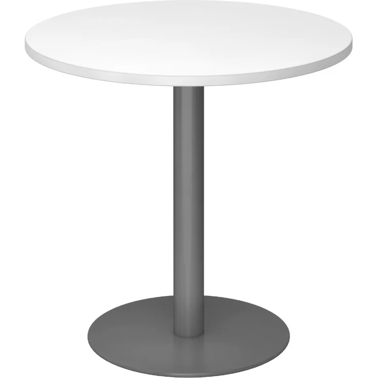 bümö Besprechungstisch, Esstisch klein, Tisch rund 80x80 cm in weiß, Gestell: graphit - kleiner Rundtisch für 2 Personen mit Holz-Platte, Säule aus Metall, Konferenztisch, Bistrotisch, STF08-W-G – Bild 1