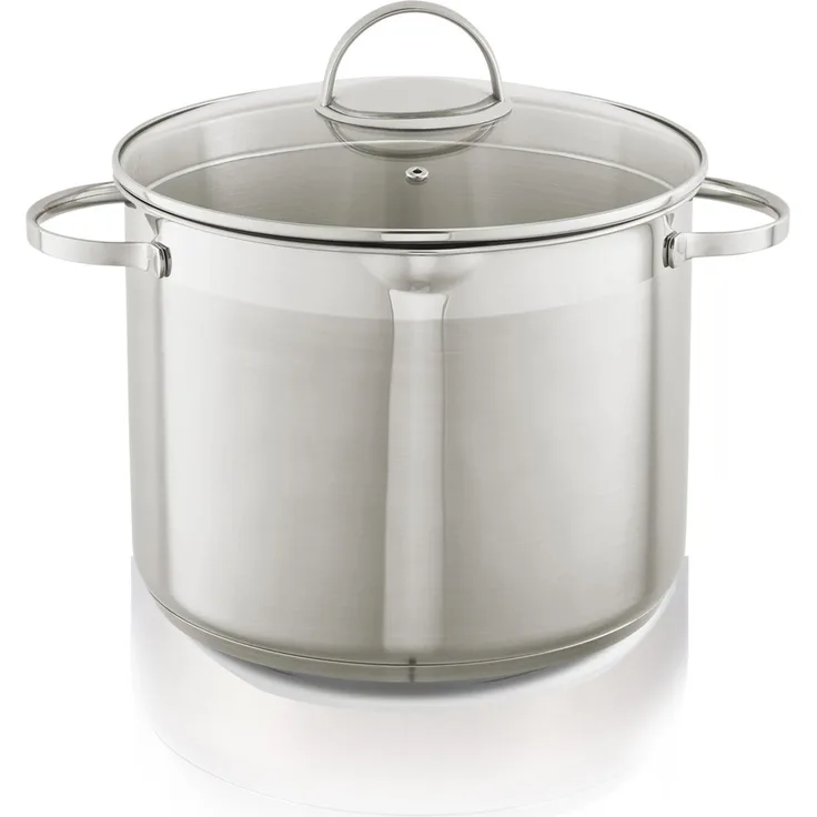 KHG Induktion Kochtopf XXL Topf Großraumtopf | Ø 26 cm und 10 Liter Volumen | Suppentopf, Fleischtopf aus rostfreiem Edelstahl | Topf inkl. Glasdeckel mit Sieb | Innenskala, Ausguss