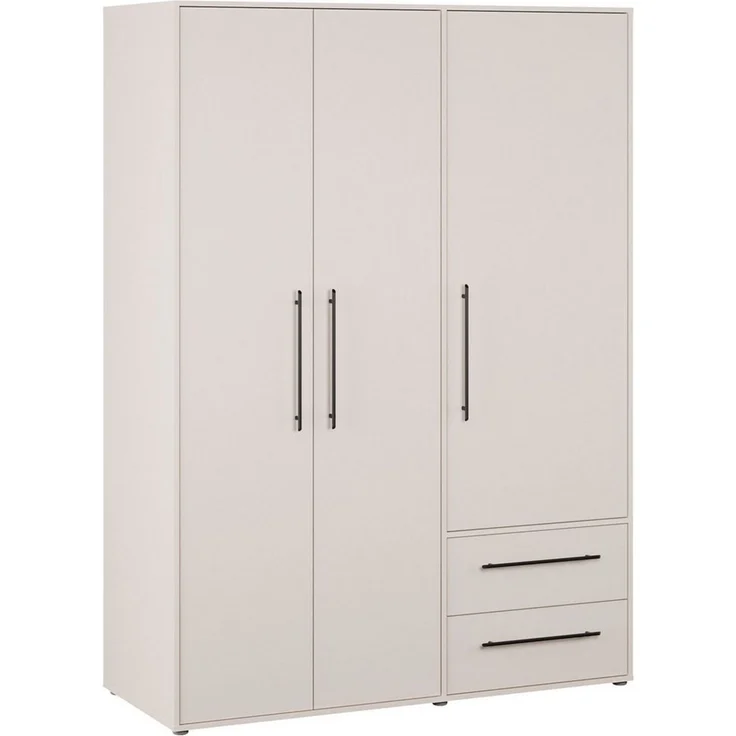 FORTE Kleiderschrank Mokkaris, Garderobe, zeitloses Design, 3 Türen, Made in Europe (B/H/T ca. 144x200x59cm) Zwei Schubladen, schwarze Stangengriffe, Stauraum, auch in Schwarz – Bild 1