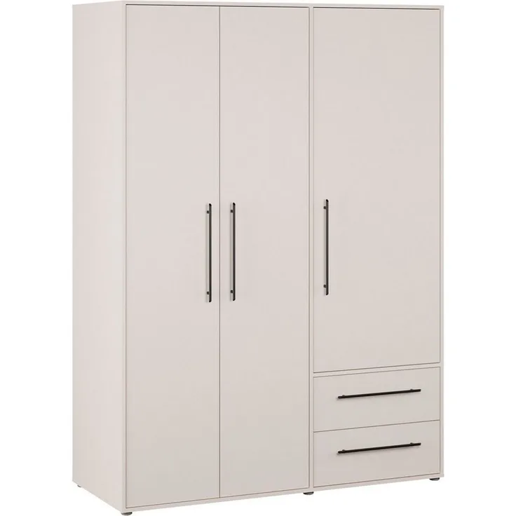 FORTE Kleiderschrank Mokkaris, Garderobe, zeitloses Design, 3 Türen, Made in Europe (B/H/T ca. 144x200x59cm) Zwei Schubladen, schwarze Stangengriffe, Stauraum, auch in Schwarz