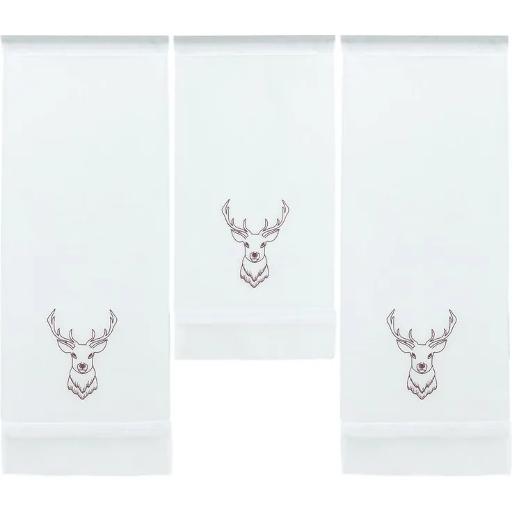 Clever-Kauf-24 Scheibengardine Design Mini Flächenvorhang Set bestickt Hirsch braun, 4056-01, (3 St), Stangendurchzug, transparent, bestickt