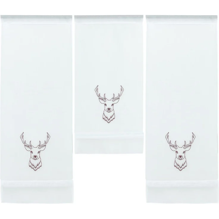 Clever-Kauf-24 Scheibengardine Design Mini Flächenvorhang Set bestickt Hirsch braun, 4056-01, (3 St), Stangendurchzug, transparent, bestickt – Bild 1