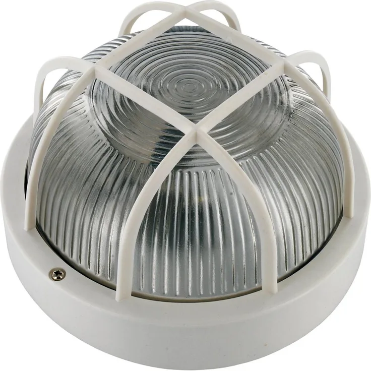 Kellerleuchte rund, weiß, mit Schutzgitter, bis max. 60W