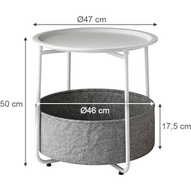 Vicco Couchtisch Liva, Rund, Weiß, Holzwerkstoff, 2 Fächer, 47x50 cm, ideal für Wohnzimmer und Balkon – Bild 3