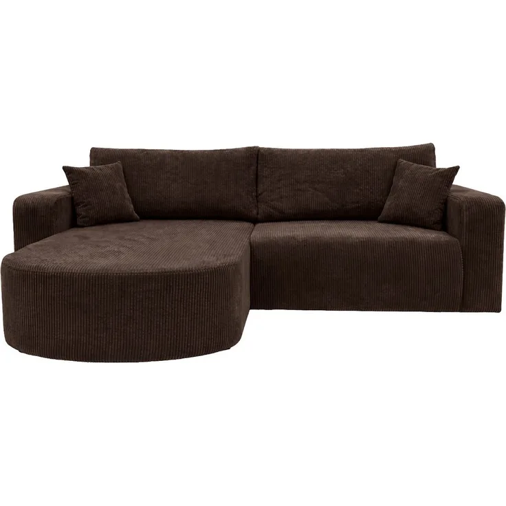 Kaiser Möbel ROUND ONE Ecksofa, Cordstoff Poso in modernem Design mit Schlaffunktion und Stauraum, abgerundete Form, 245 cm breit