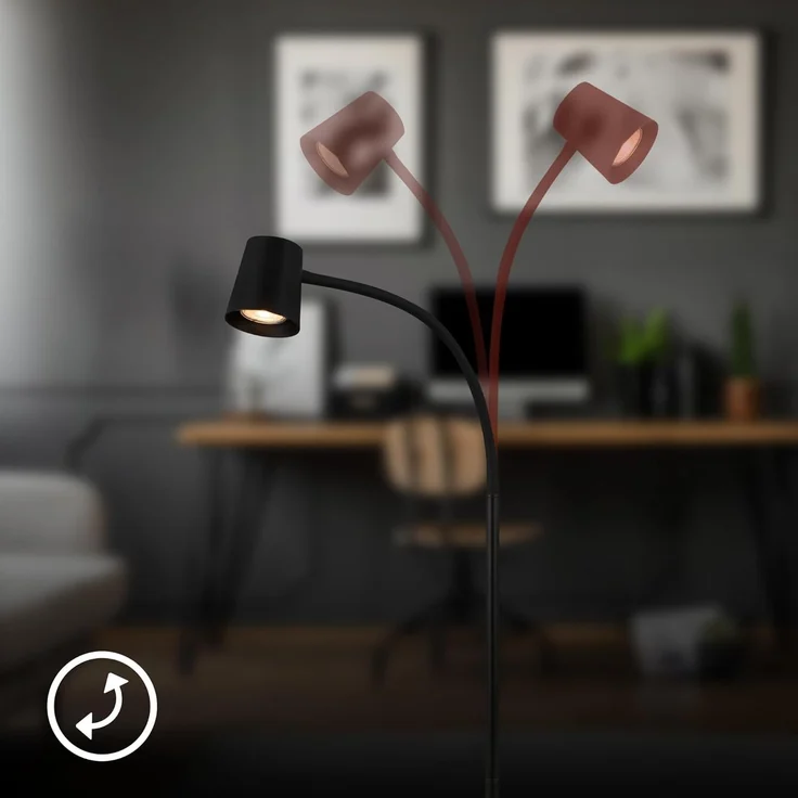 BRILONER – Stehlampe als Deko im Wohnzimmer und Leselampe, Schwenkbare Lampe, Wohnzimmerlampe, Fußtaster, Indirekte Beleuchtung, Schwarz – Bild 6