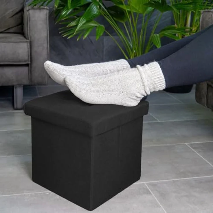 Intirilife Sitzhocker (Sitzwürfel mit Stauraum 30x30x30 cm in PIANO SCHWARZ - Fußablage), Faltbare Sitzhocker - aus Stoff mit Mulden - Aufbewahrungsbox Truhe – Bild 3