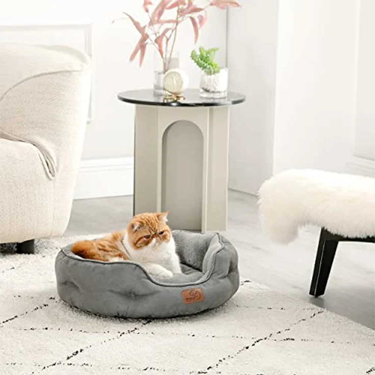 BEDSURE Katzenbett waschbar Katzen Bettchen - 51 x 48 x 15 cm Katzen Bett grau mit zweiseitig Innenkissen Katzenschlafplatz für Katzen oder kleine Hunde – Bild 8