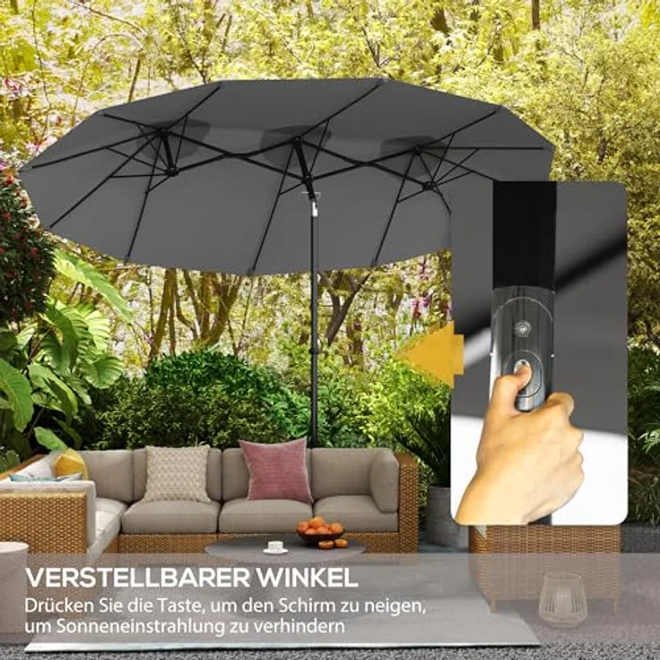 Outsunny Doppelsonnenschirm, grau, 147x285 cm, mit Handkurbel und neigbarem Schirmdach – Bild 3