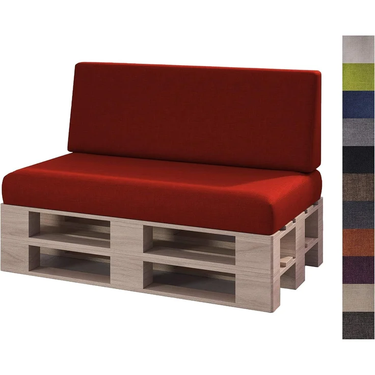 sunnypillow Palettenkissen mit abnehmbarem Bezug Kaltschaum Palettenauflage Palettenpolster Palettensofa Sitzkissen Rückenlehne Indoor Outdoor 2er Set 120x80 Rot – Bild 1