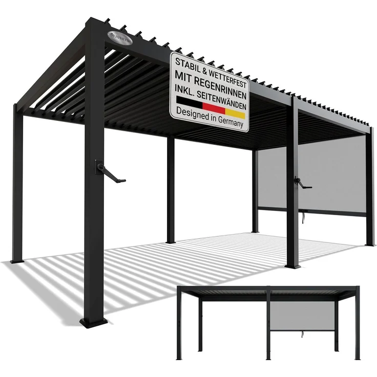 Juskys Lamellendach Tahiti 3x5,9 m inkl. Seitenwand 3 m in Anthrazit - Terrassenüberdachung stabil & wetterfest - Überdachung für Garten & Terrasse – Bild 1