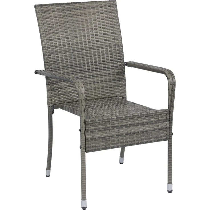 Juskys Polyrattan Gartenstühle Yoro 4er Set - mit Armlehnen & Rückenlehne - 4 Stühle stapelbar - Rattan Stuhl Garten - Stapelstuhl Grau-meliert – Bild 6