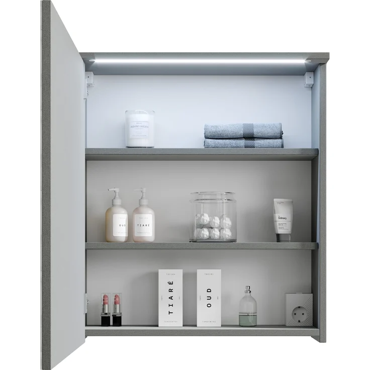 Badezimmerspiegelschrank >Two< LED, Steckdose, titan-grau / weiß - 60x68x23cm (BxHxT) – Bild 4