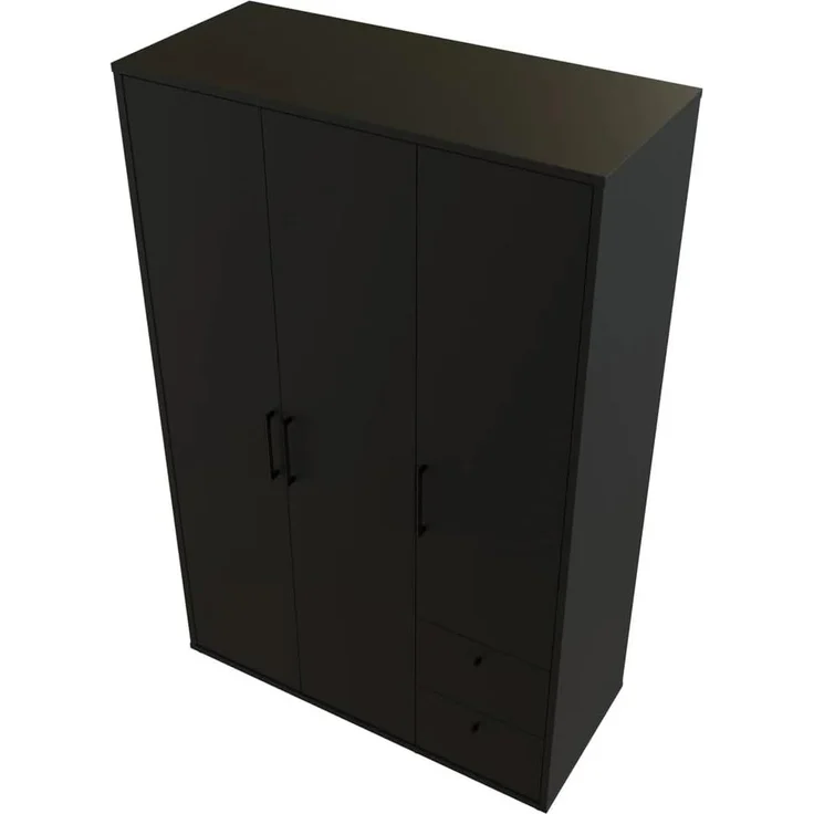FORTE PYS Moderner Kleiderschrank 125, 3-türig, 2 Schubladen, Schwarz, 124,2 cm B x 190,4 cm H x 54,0 cm T – Bild 13