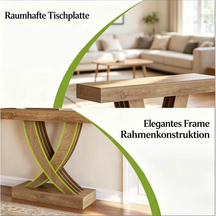 DESVIAE Beistelltisch mit X-Fußgestell aus MDF Braun, H 85 x T 110 x B 30 cm – Bild 4