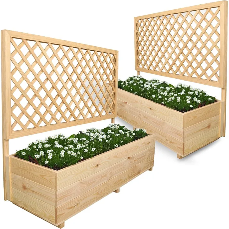 2er Set Pflanzkästen mit Rankgitter - Kiefer - 128 x 44 x 104cm