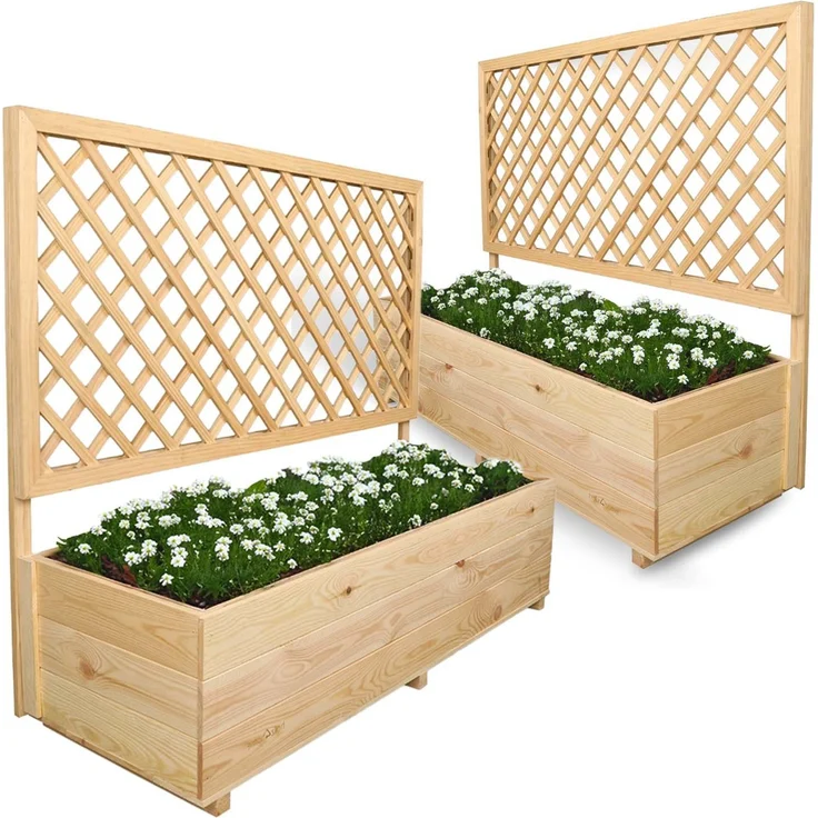 2er Set Pflanzkästen mit Rankgitter - Kiefer - 128 x 44 x 104cm – Bild 1