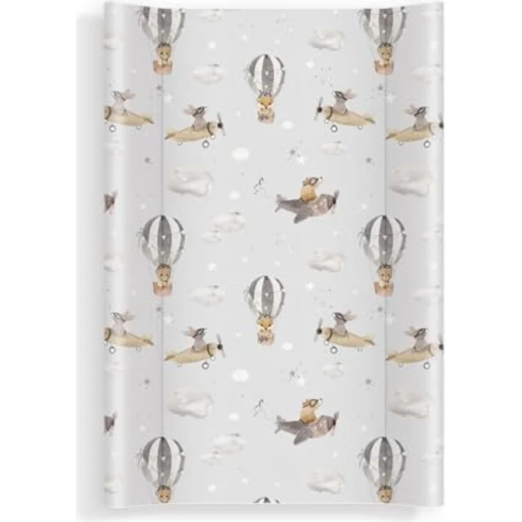 Wickelauflage 70x47 cm, Grau mit Tieren – abwaschbar & weich, profilierte Ränder für mehr Sicherheit – Wickeltischauflage für Wickelkommode – Baby Wickelunterlage mit Komfortfüllung – Bild 2