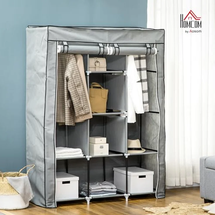 HOMCOM Stoffschrank Faltschrank, Faltbare Garderobe aus Vliesstoff (Kleiderschrank, 1-St, Tücherschrank) Hellgrau, 125 x 43 x 162,5 cm – Bild 3