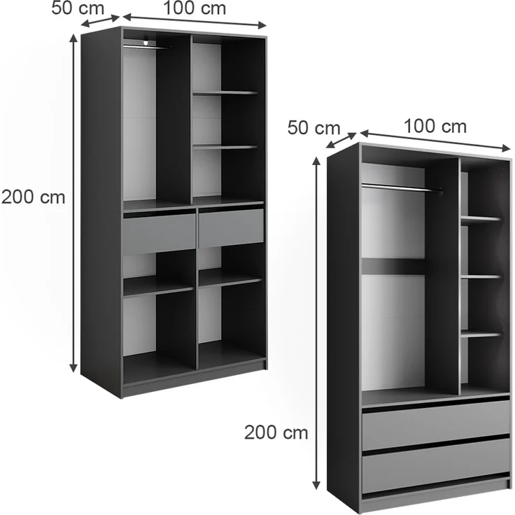 Kleiderschrank Elmo Anthrazit 200 x 200 cm 2er Set Vicco – Bild 3