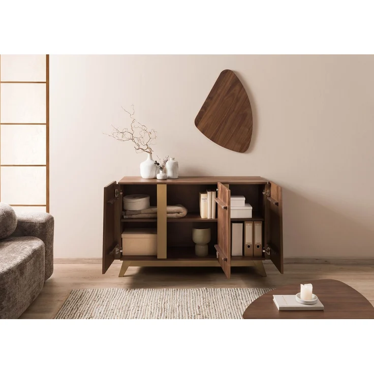 Sideboard Nussbaum-Echtholzfurnier 150 x 45 x 85 braun lackiert BUTTERFLY #108 – Bild 4