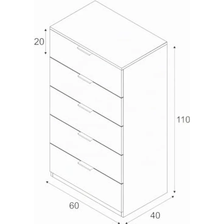 Dmora - Mesquite-Kommode, Kommode mit 5 Schubladen, Kommode für das Schlafzimmer, moderne Kommode, 60x40h110 cm, Eiche und Anthrazit – Bild 2
