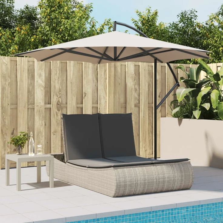 vidaXL Doppel-Sonnenliege mit Kissen Hellgrau Poly Rattan 368095 – Bild 3