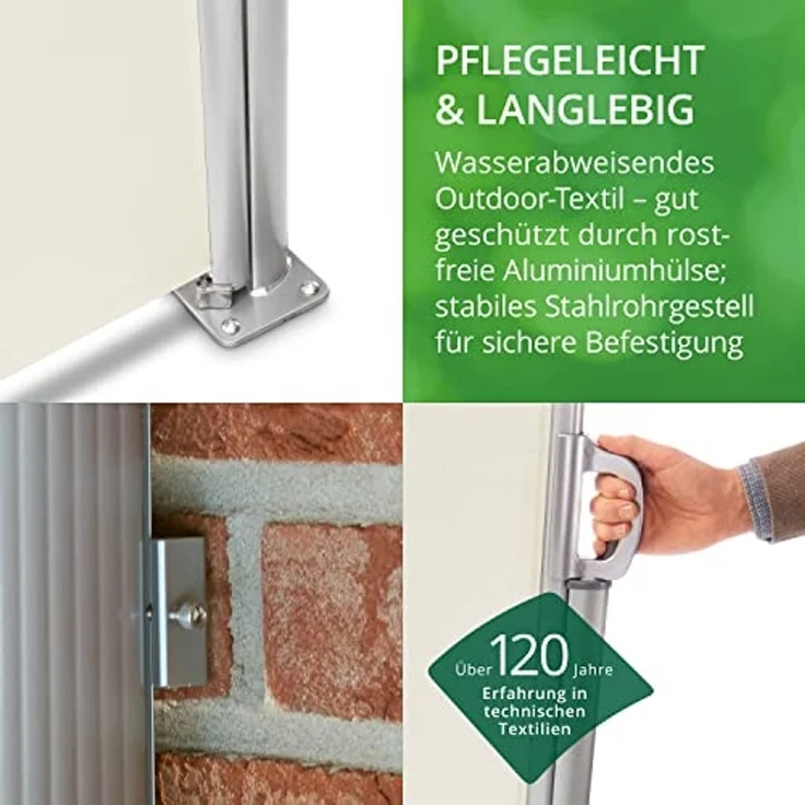 Leco Seitenmarkise, ausziehbar, Aluminium-Stahlrohr-Mix, natur, 160 x 300 cm – Bild 5