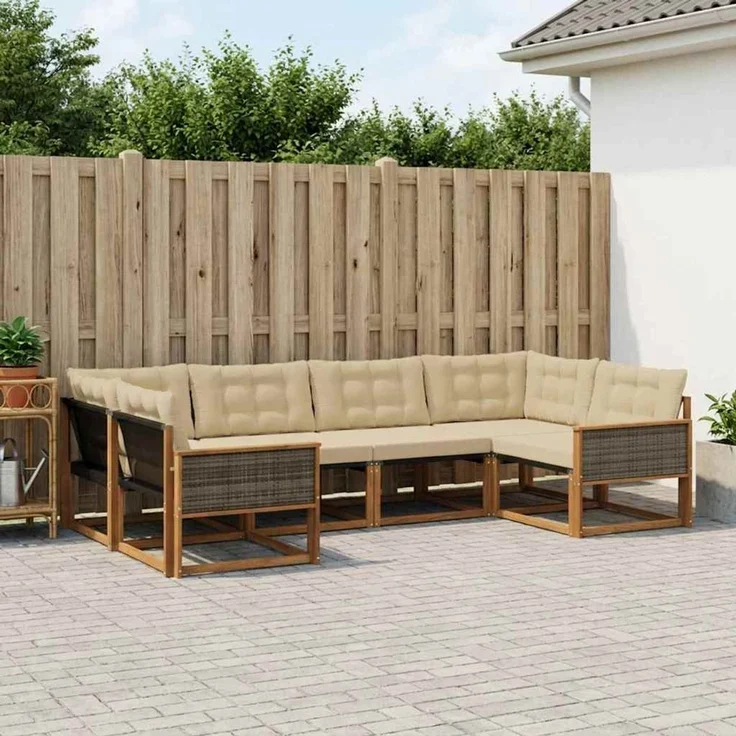 vidaXL Outdoor-Sofagarnitur 6 stk. 6-Sitzer Natur und Beige 3381645 – Bild 1