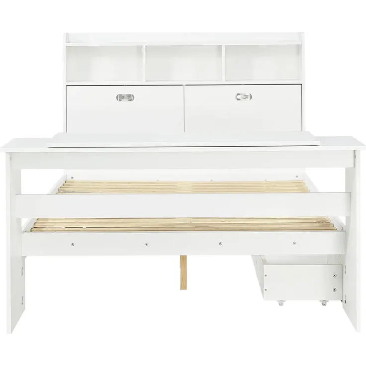 Kinderbett mit Stauraum und Klapptisch, mit Lattenrost, Regal, Schrank, Schubladen und Klapptisch, Holzbett, Stauraumbett, 90x200 cm – Bild 6