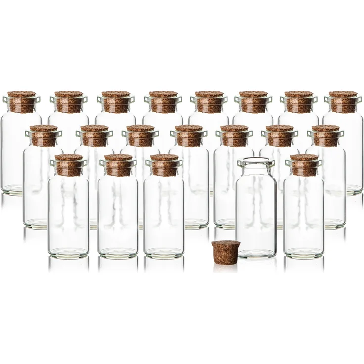 BigDean 20 Stück 10 ml Glasfläschchen mit Korken ca. 5x2cm - Ideal für Gewürze, Öl, Sand, Perlen, Pfeffer, Thymian - Super Geschenkidee & Dekoration - Robust & wiederverwendbar – Bild 2