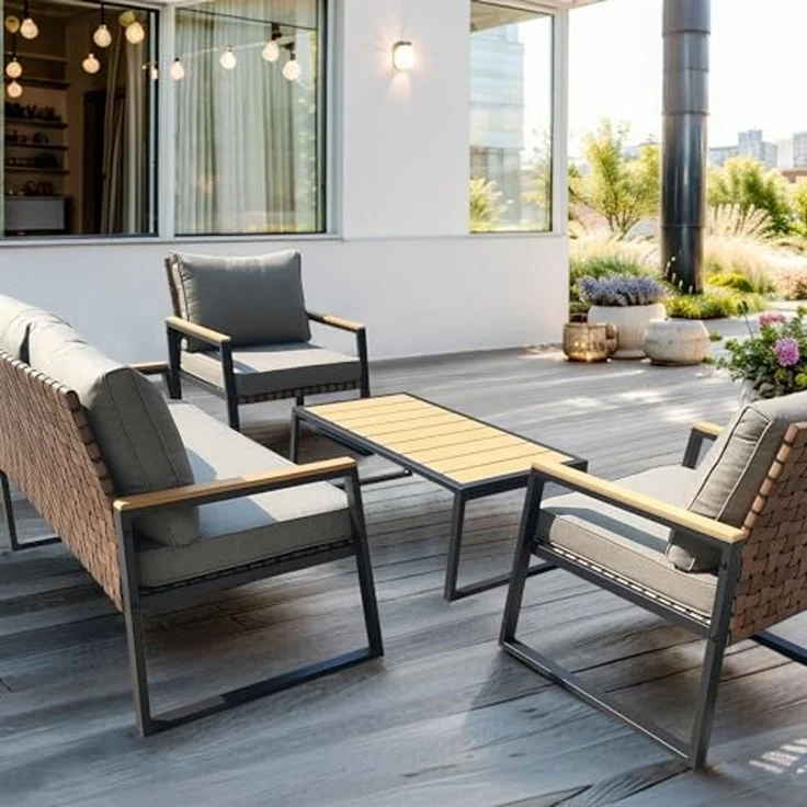 Gartenmöbel Lounge Outdoor Lounge Sitzgruppe Set 4tlg Balkon Lounge Taupe Sahara – Bild 2
