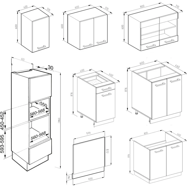 Küchenzeile R-Line Goldkraft Eiche/Anthrazit 300 cm J-Shape mit Hochschrank, AP Anthrazit Vicco – Bild 3