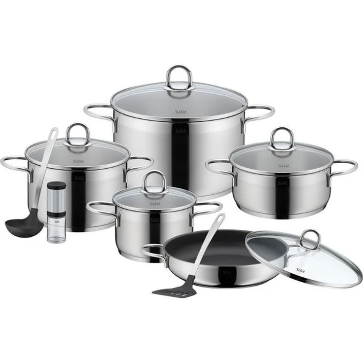 Silit Topf-Set Diamant, Edelstahl 18/10 (Set, 13-tlg, inkl. Schöpflöffel, Pfannenwender und Gewürzmühle), Silitherm-Allherdboden, induktionsgeeignet, spülmaschinengeeignet – Bild 4