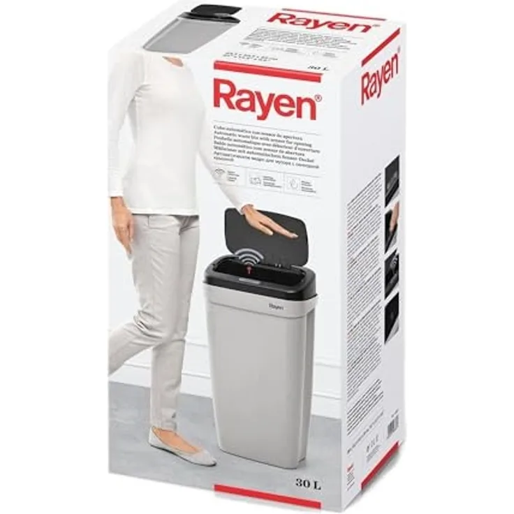 Rayen Automatischer Eimer mit Öffnungssensor, Grau, Schwarz, 63,5 x 33,5 x 25 cm