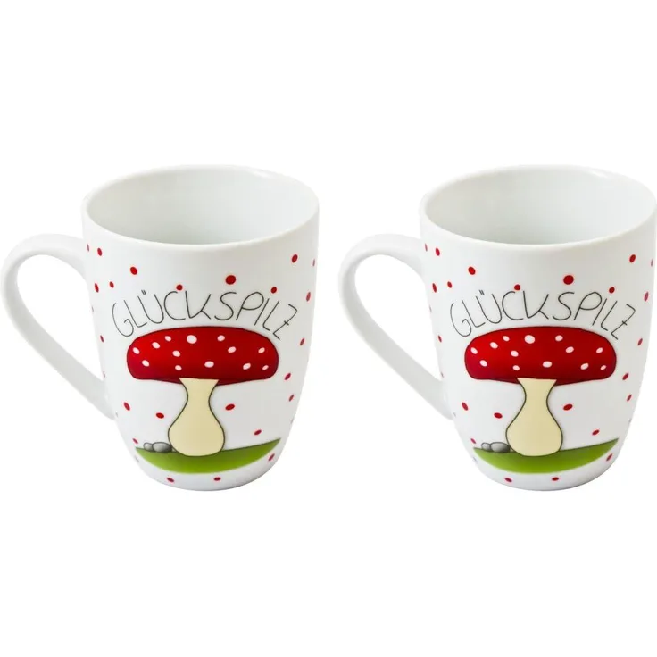 BOLTZE BOLTZE Kaffeebecher Glückspilz Porzellan mikrowellen- und spülmaschinengeeignet 350 ml 11cm 8cm weiß